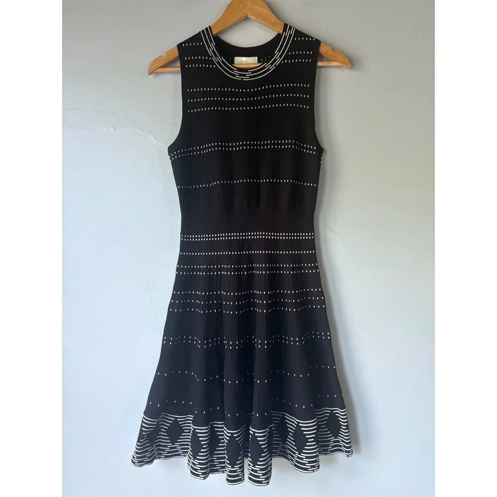 Kate Spade Black White Geometric Knit Fit and‎ Flare Dress Size S